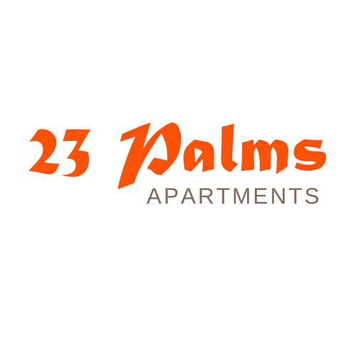 a green background with the text 23 palms apartments